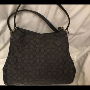 COACH Signature Gray black  Canvas/ Leather 3 comp